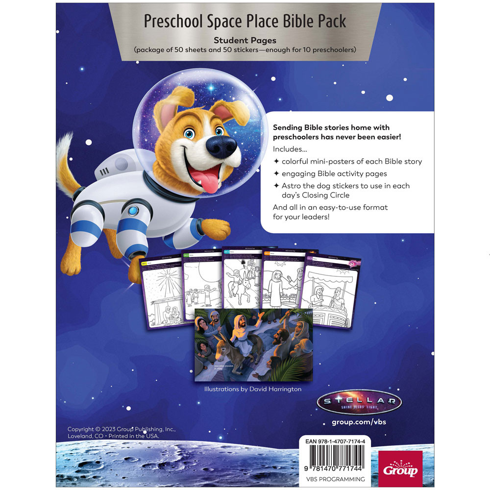 Preschool Space Place Bible Pack - Pack of 50 Sheets Plus 50 Stickers - Stellar VBS 2023 by Group