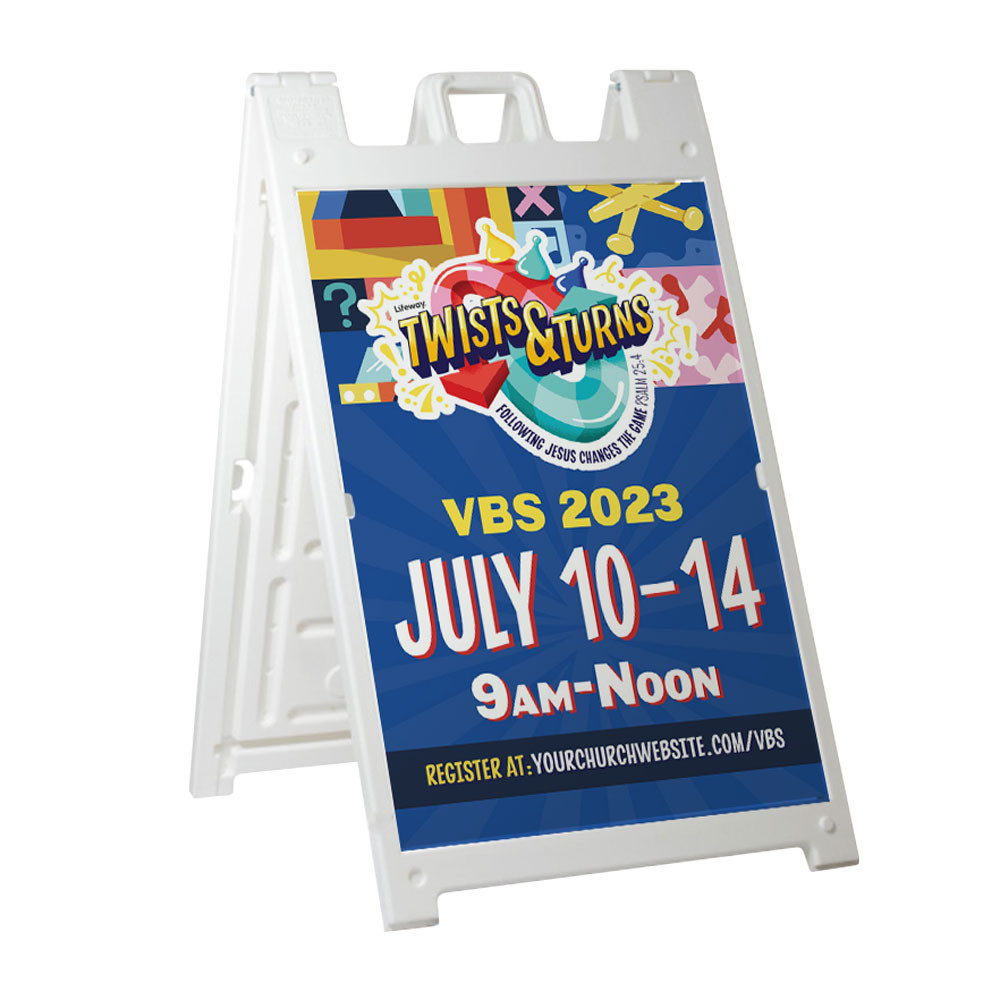 Deluxe A-Frame Sandwich Board Street Signs (24"x36") - Twists & Turns VBS - AFTNT008