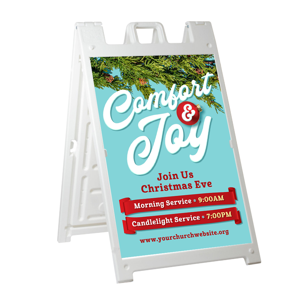 Tidings of Comfort and Joy - Bright Joy Christmas - Deluxe A-Frame Sandwich Board Street Signs (24"x36") - Black Frame - AFFA231000