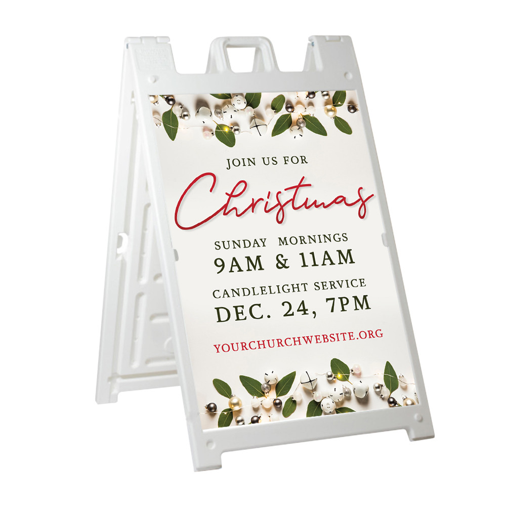 Ivory Glory Red - Christmas - Deluxe A-Frame Sandwich Board Street Signs (24"x36") - White Frame - AFFA210400