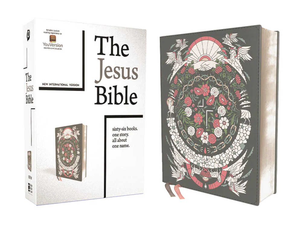 The Jesus Bible Artist Edition, NIV, Leathersoft, Gray Floral, Comfort Print (Case of 8)