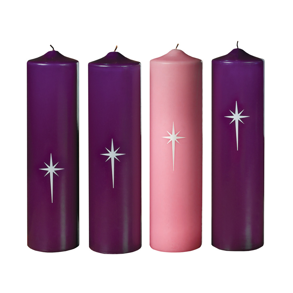 Advent Pillar Candles (Star of Bethlehem) - 3 Purple, 1 Rose (12" x 3")

