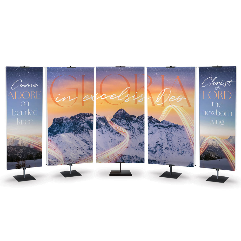 Church Banners - Gloria Mountains Series - Five Banner Set - Two 2'x6' and Three 3'x6' Banners