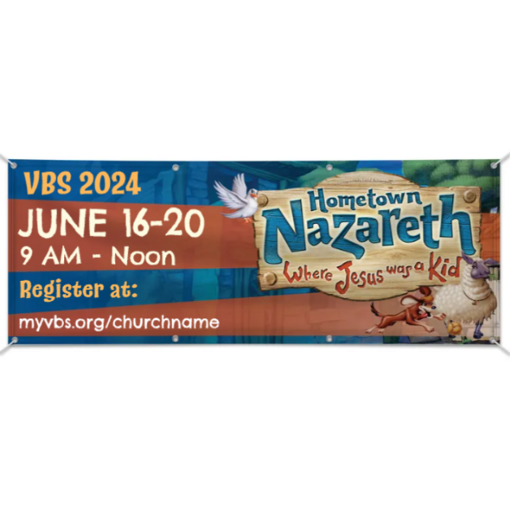 Easy Custom Outdoor Vinyl Banner - Personalize in Real Time - Hometown Nazareth VBS - BNAZ001