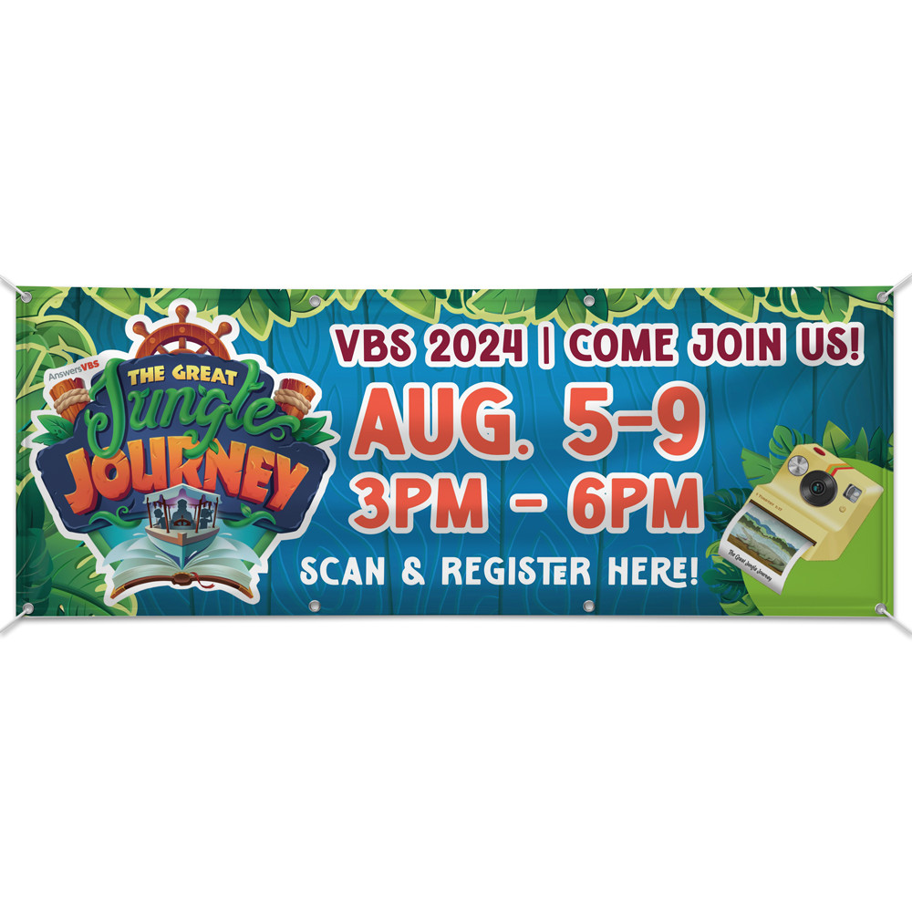 Easy Custom Outdoor Vinyl Banner - Personalize in Real Time - Jungle Journey VBS - BGJJ003