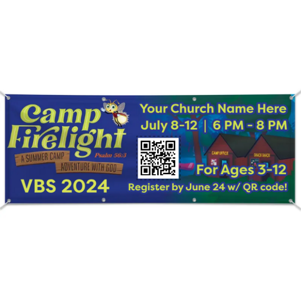 Easy Custom Outdoor Vinyl Banner - Personalize in Real Time - Camp Firelight VBS - BCFL003