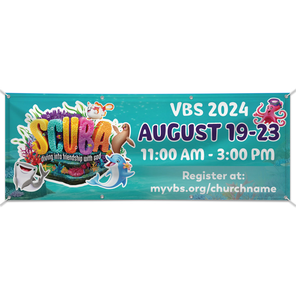 Easy Custom Outdoor Vinyl Banner - Personalize in Real Time - Scuba VBS - BSCU004