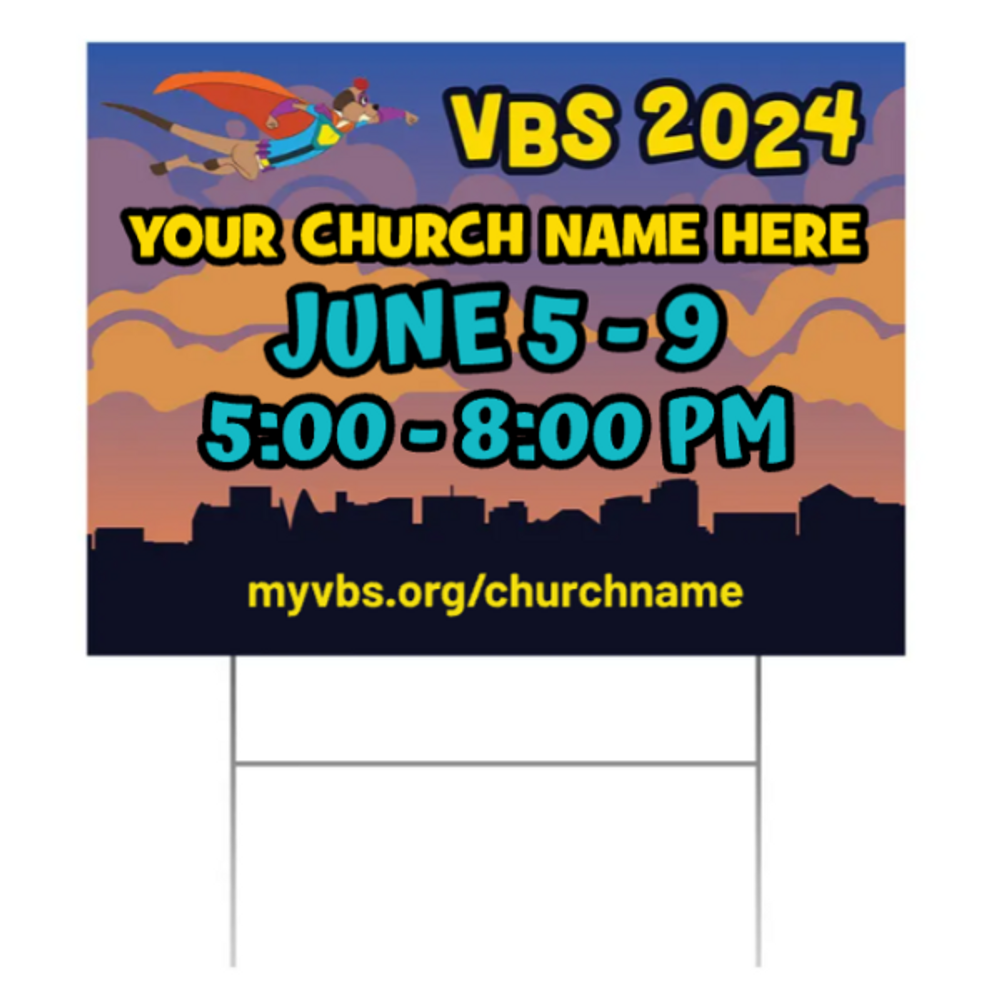 Easy Custom Outdoor Yard Sign - Personalize in Real Time - Hero Hotline VBS - YHER0041