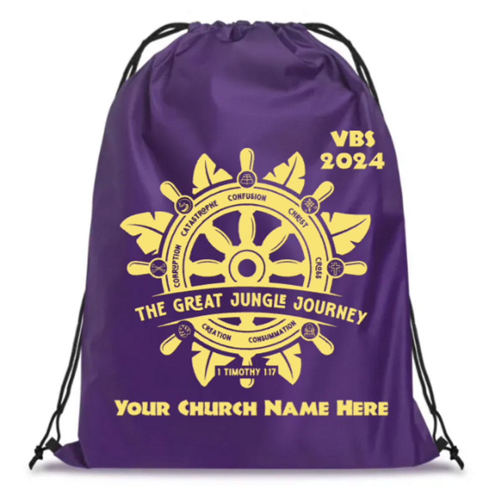 Easy Custom VBS Drawstring Bag - Personalize in Real Time - Great Jungle Journey VBS - DGJJ011