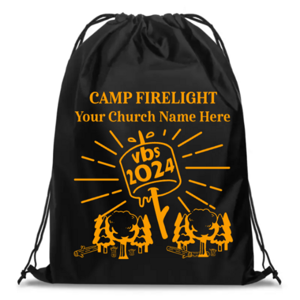 Easy Custom VBS Drawstring Bag - Personalize in Real Time - Camp Firelight VBS - DCFL021