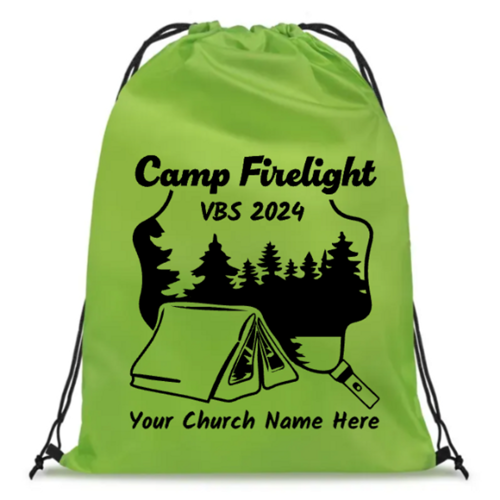 Easy Custom VBS Drawstring Bag - Personalize in Real Time - Camp Firelight VBS - DCFL041