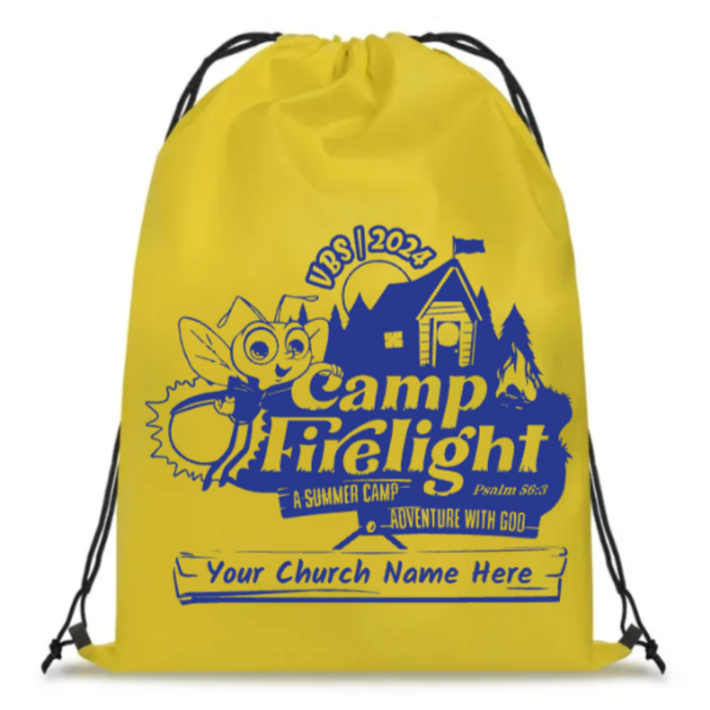 Easy Custom VBS Drawstring Bag - Personalize in Real Time - Camp Firelight VBS - DCFL051