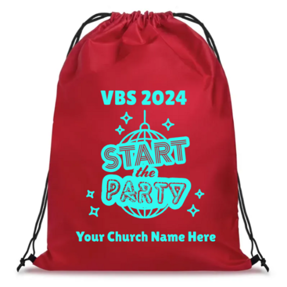 Easy Custom VBS Drawstring Bag - Personalize in Real Time - Start the Party VBS - DSTP011