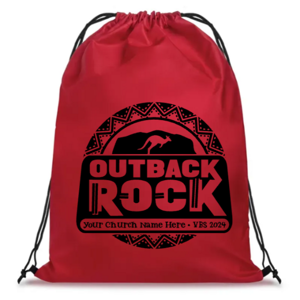 Easy Custom VBS Drawstring Bag - Personalize in Real Time - Outback Rock VBS - DOBR051