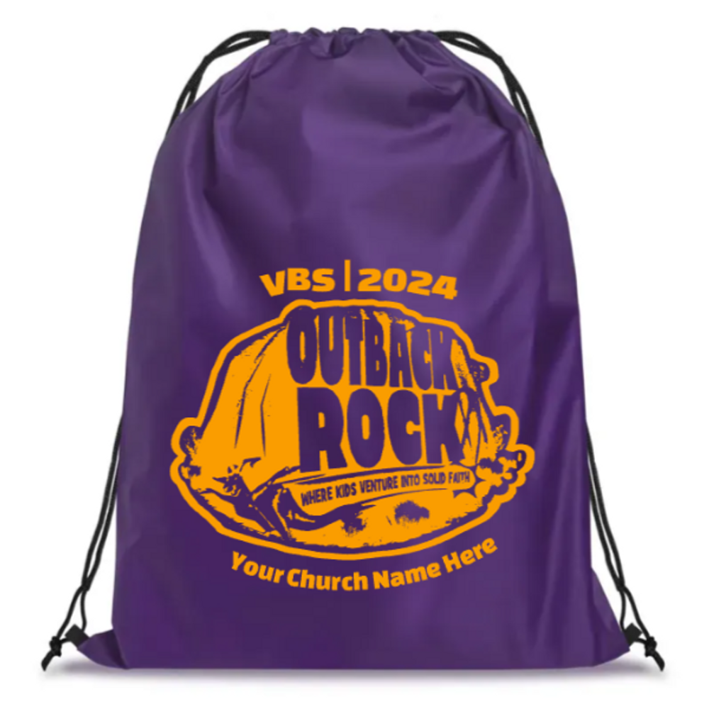 Easy Custom VBS Drawstring Bag - Personalize in Real Time - Outback Rock VBS - DOBR061