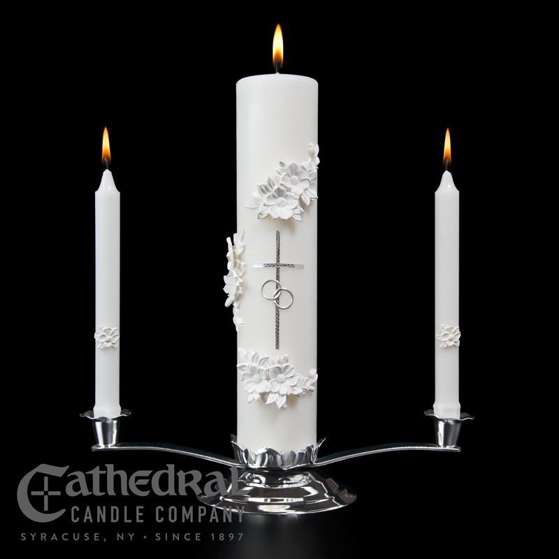 Holy Matrimony Wedding Candle Silver/White Ensemble - Paraffin