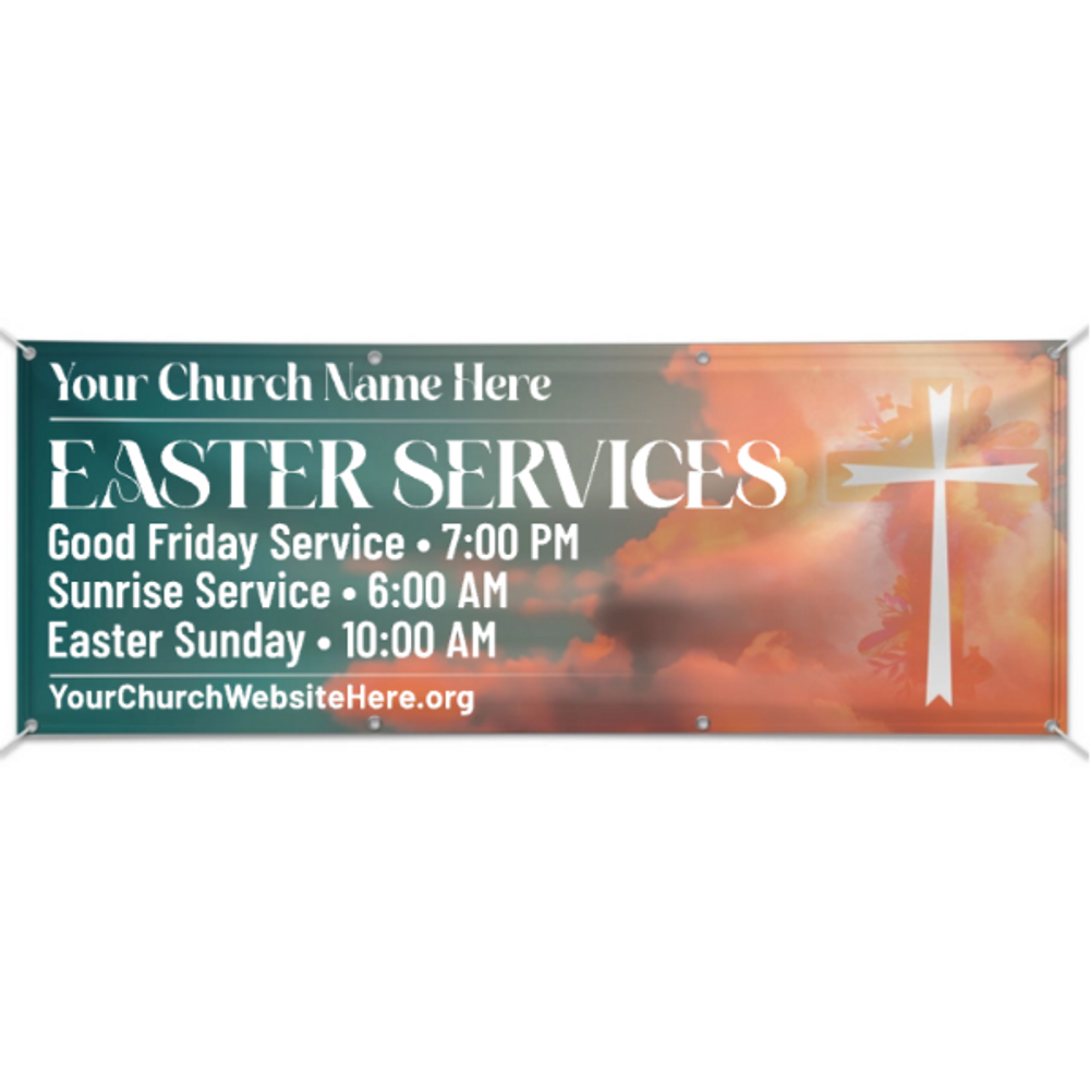 Easy Custom Outdoor Vinyl Banner - Personalize in Real Time - Easter - White Cross