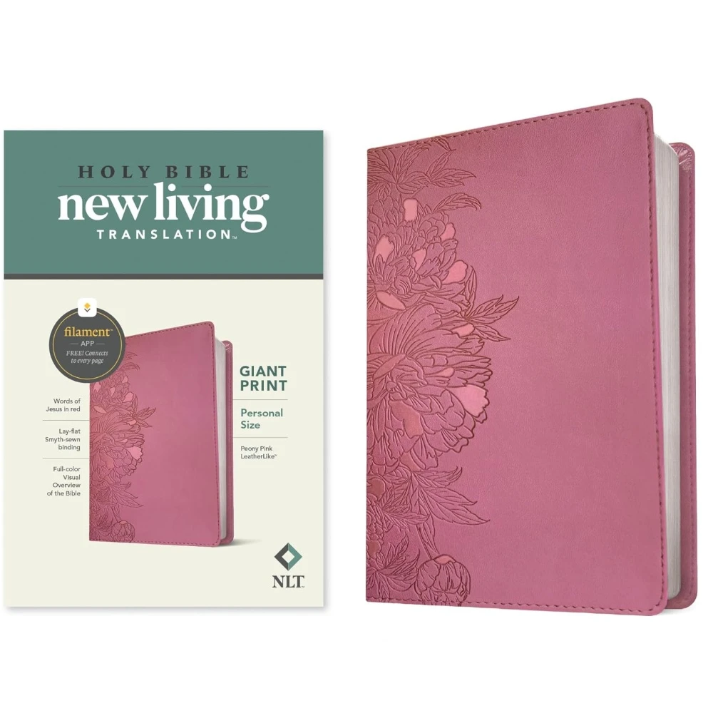 NLT Personal Size Giant Print Bible, Filament Enabled (LeatherLike, Peony Pink, Red Letter) - Case of 16