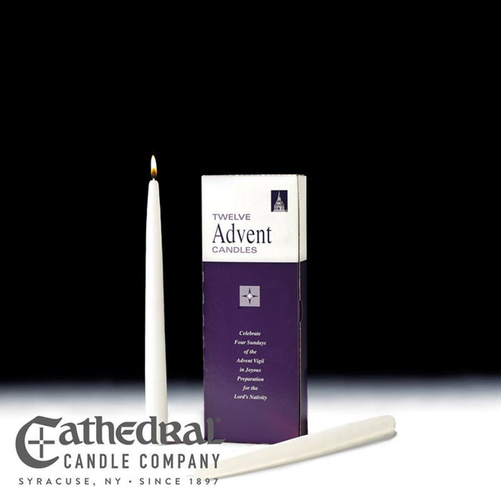Advent Taper Candles Bulk - 12" White (Case of 12 Boxes) - Cathedral Candles