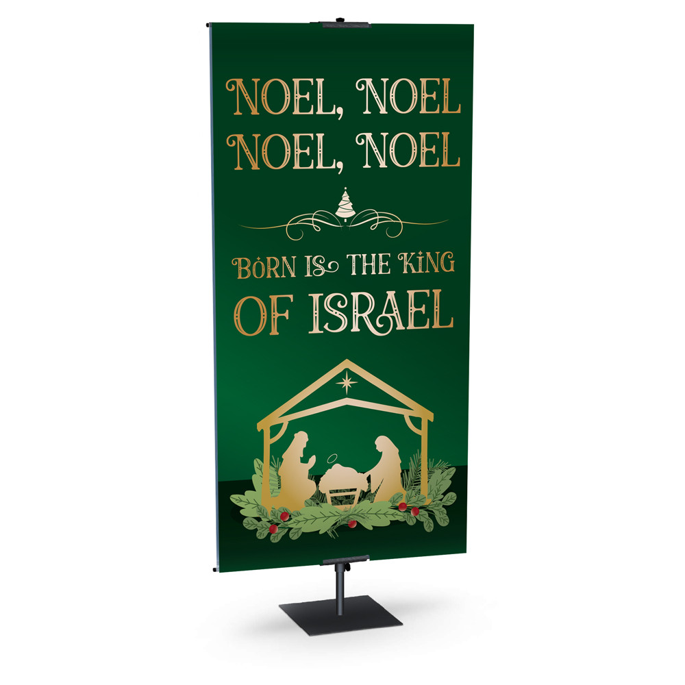 Church Banner - Emerald with Gold Letters Candles and Wreath - Noel