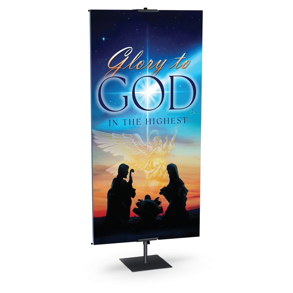 Church Banner - Bright Glory to God in the Highest with Nativity and Angel - Glory to God (Angel)