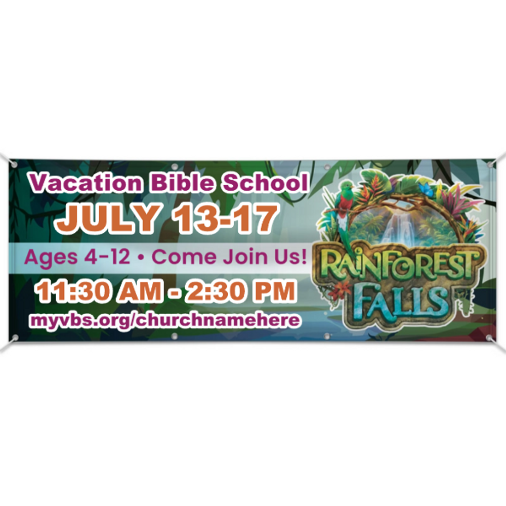 Easy Custom Outdoor Vinyl Banner - Personalize in Real Time - Rainforest Falls VBS - BRFAL001