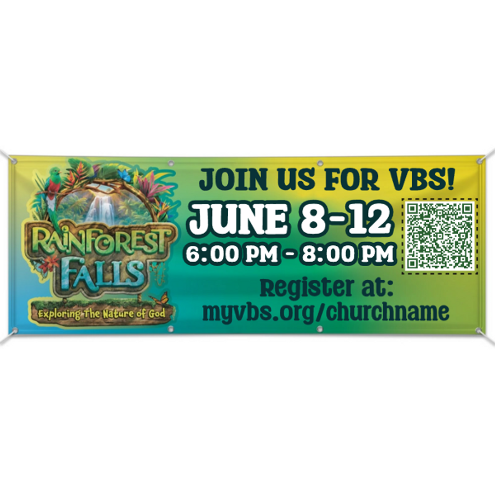 Easy Custom Outdoor Vinyl Banner - Personalize in Real Time - Rainforest Falls VBS - BRFAL002