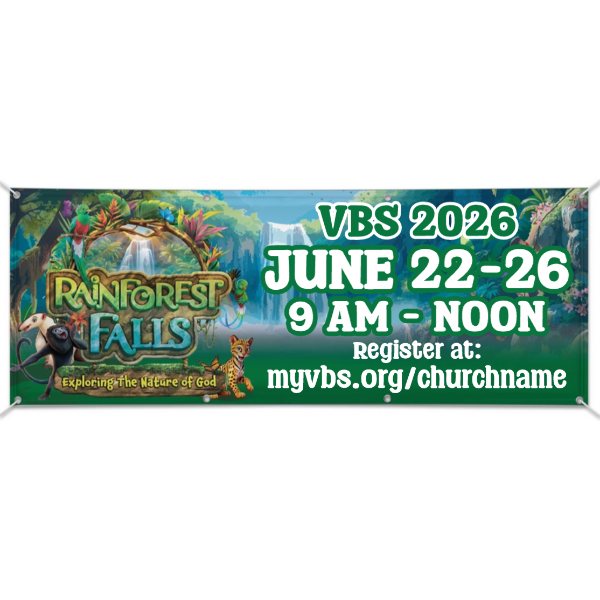 Easy Custom Outdoor Vinyl Banner - Personalize in Real Time - Rainforest Falls VBS - BRFAL003