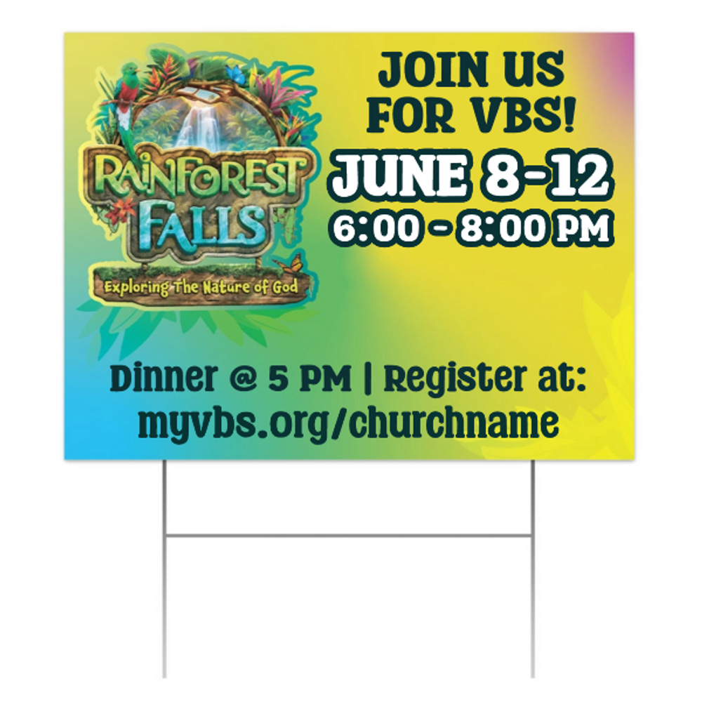 Easy Custom Outdoor Yard Sign - Personalize in Real Time - Rainforest Falls VBS - YSRFAL002