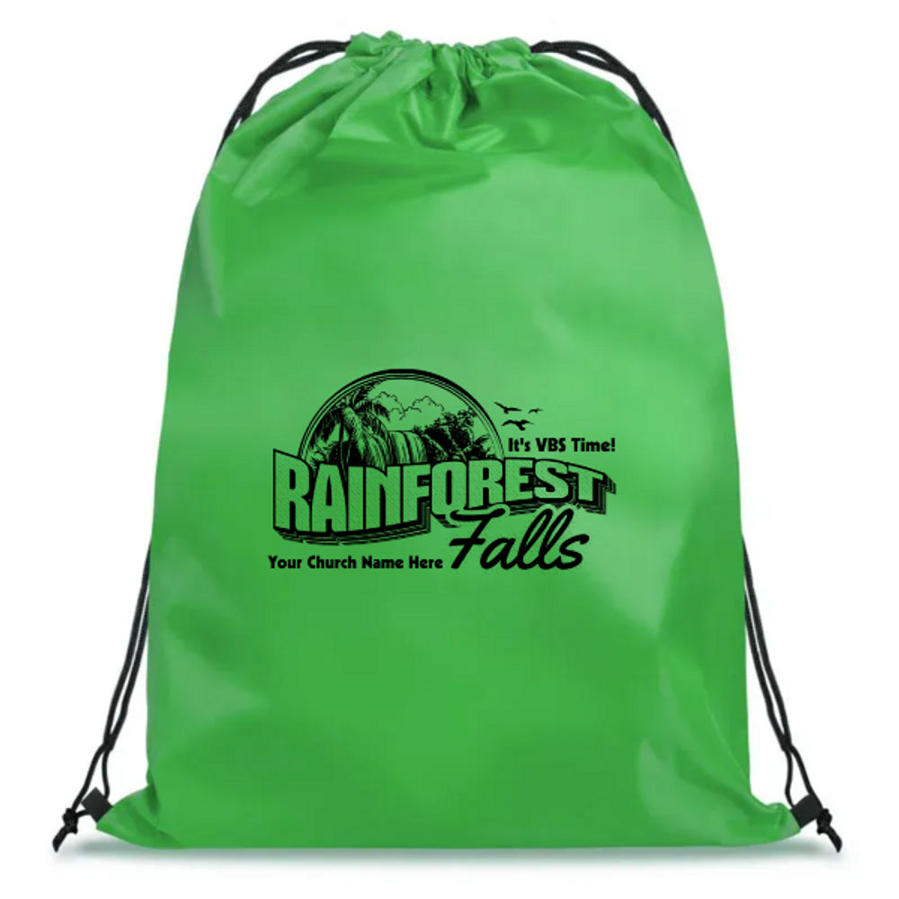 Easy Custom VBS Drawstring Bag - Personalize in Real Time - Rainforest Falls VBS - DRFAL031