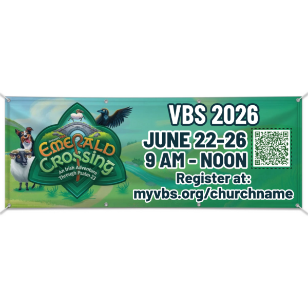 Easy Custom Outdoor Vinyl Banner - Personalize in Real Time - Emerald Crossing VBS - BEME003