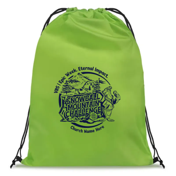 Easy Custom VBS Drawstring Bag - Personalize in Real Time - Snowball Mountain Challenge VBS - DSMC011