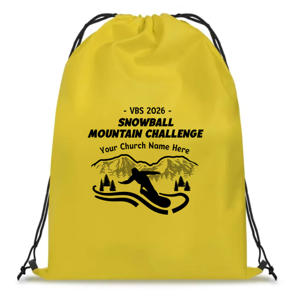 Easy Custom VBS Drawstring Bag - Personalize in Real Time - Snowball Mountain Challenge VBS - DSMC031