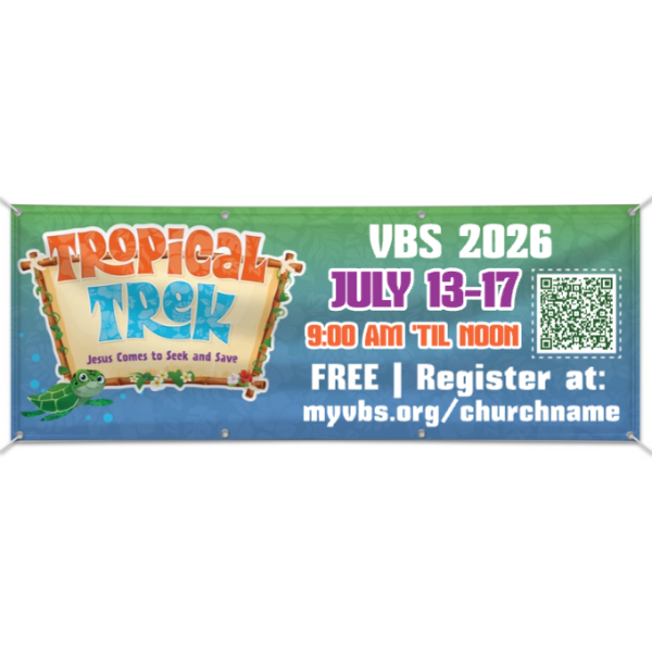 Easy Custom Outdoor Vinyl Banner - Personalize in Real Time - Tropical Trek VBS - BTROP002