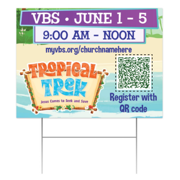 Easy Custom Outdoor Yard Sign - Personalize in Real Time - Tropical Trek VBS - YSTROP004