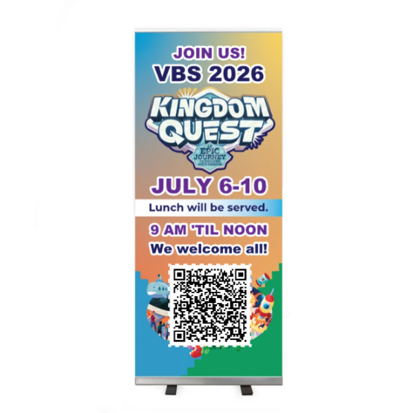 Easy Custom Retractable Vinyl Banner - Personalize in Real Time - Kingdom Quest VBS - RKGD001