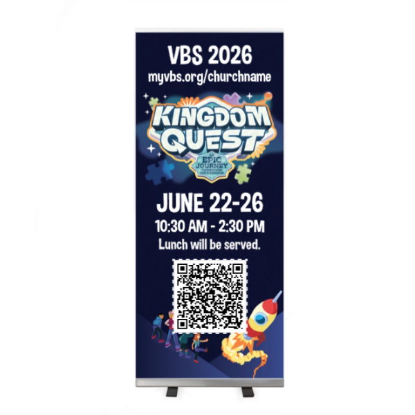 Easy Custom Retractable Vinyl Banner - Personalize in Real Time - Kingdom Quest VBS - RKGD005