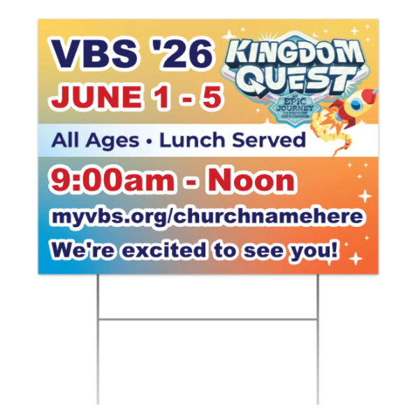 Easy Custom Outdoor Yard Sign - Personalize in Real Time - Kingdom Quest VBS - YSKGD001