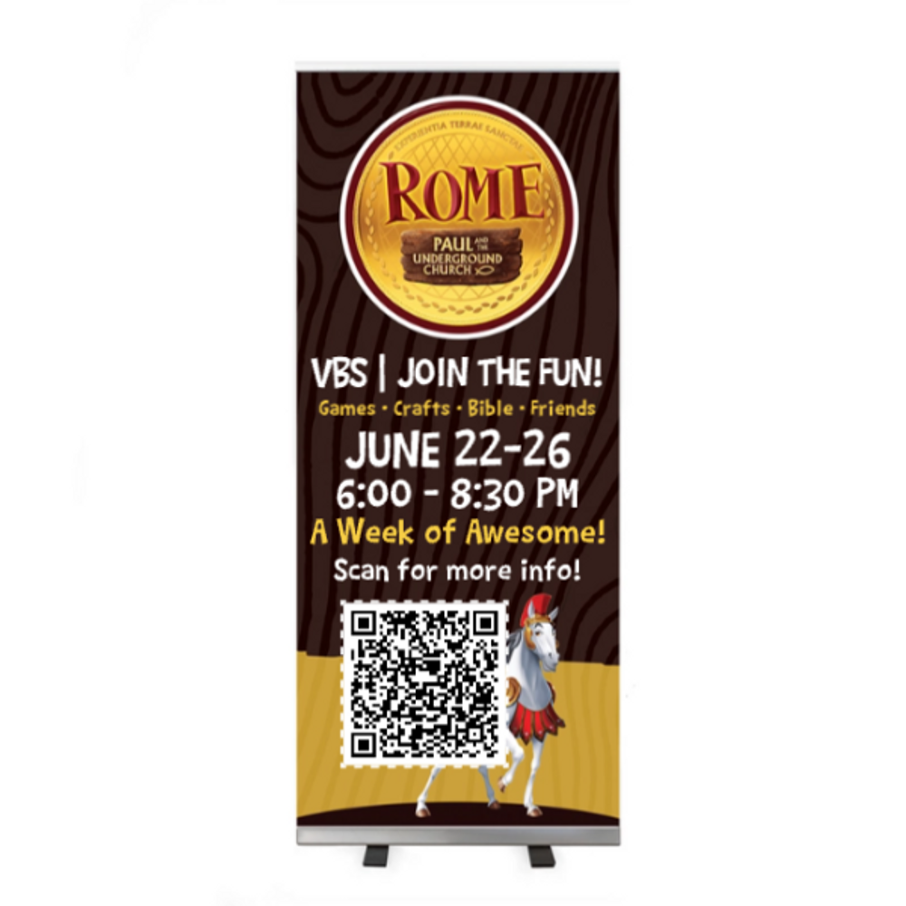 Easy Custom Retractable Vinyl Banner - Personalize in Real Time - Rome VBS - RROM003