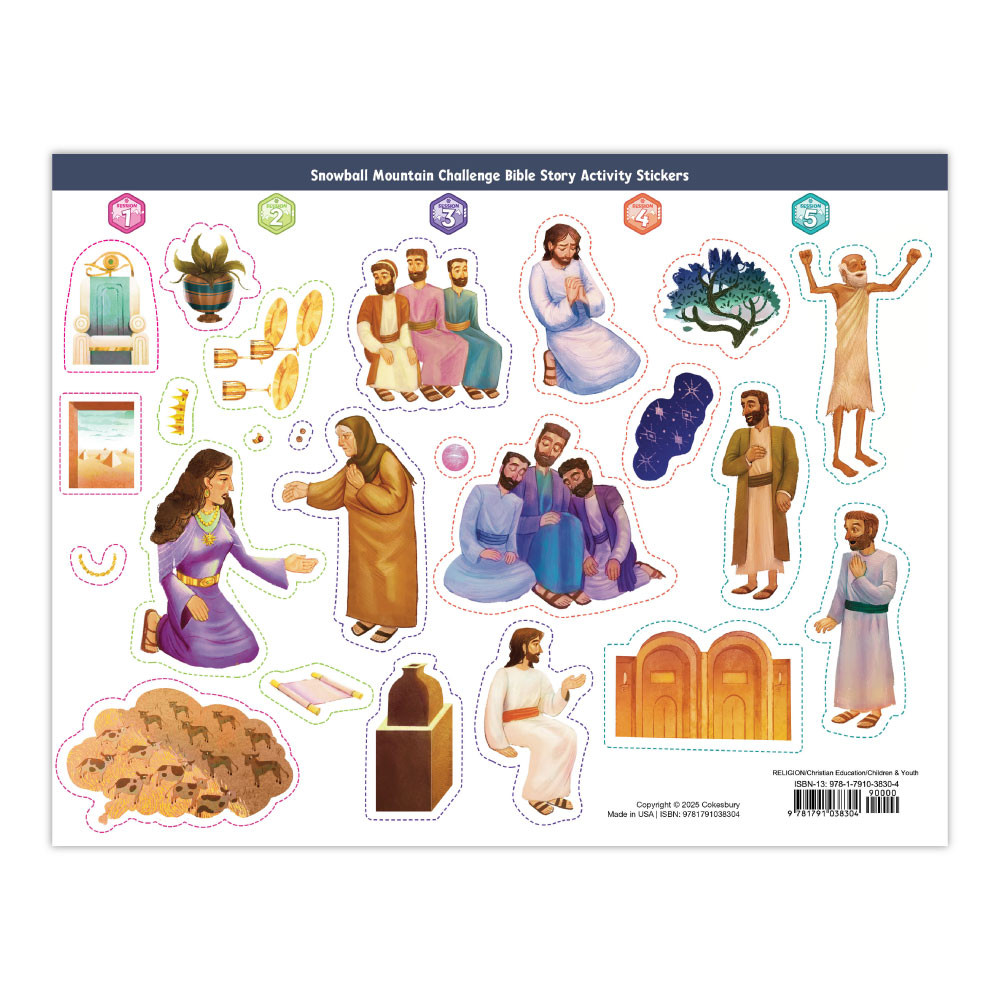 Bible Story Activity Stickers (Pkg of 6) - Use with Preschool/Kindergarten and Younger Elementary Student Books - Snowball Mountain Challenge VBS 2026 by Cokesbury