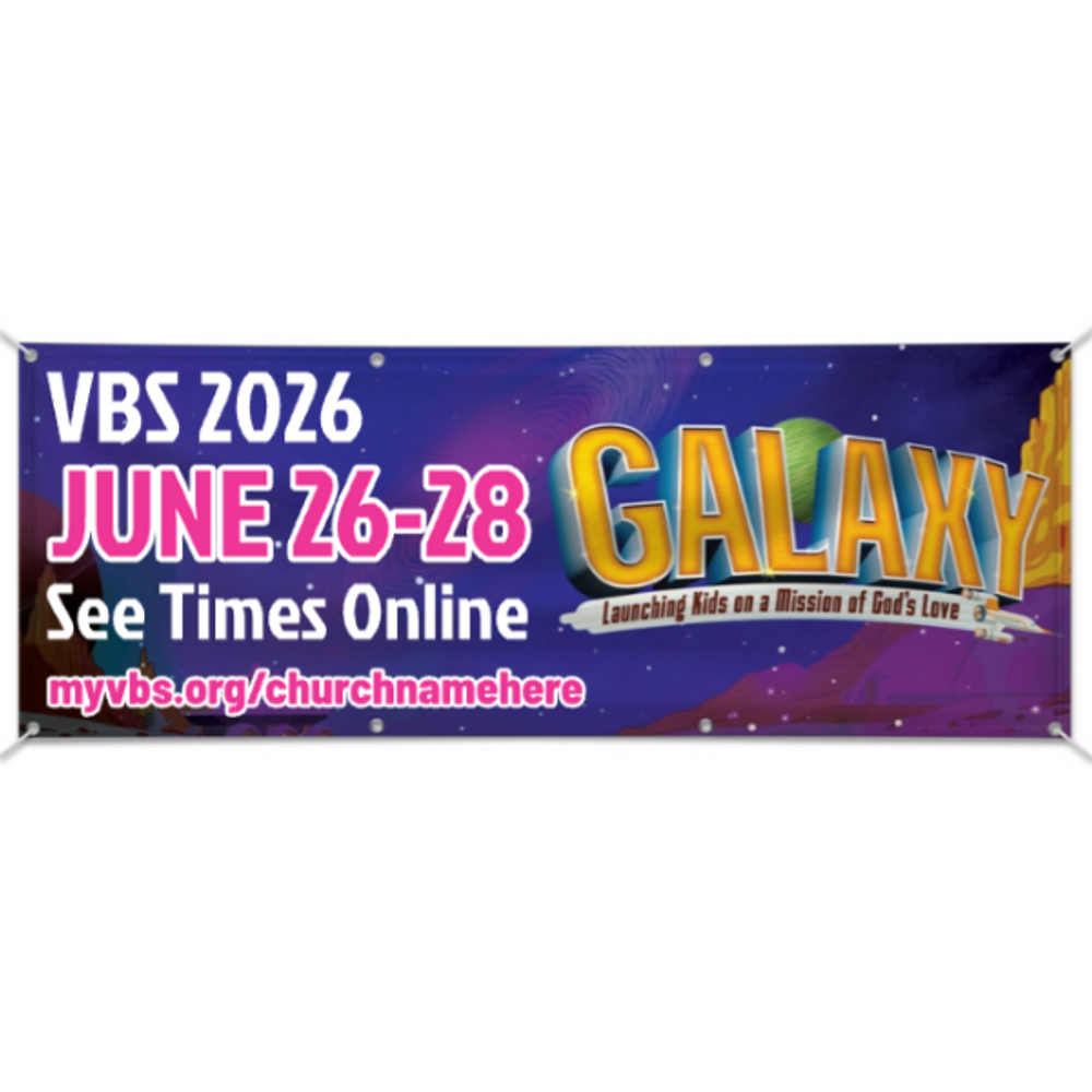 Easy Custom Outdoor Vinyl Banner - Personalize in Real Time - Galaxy Weekend VBS - BGAL003