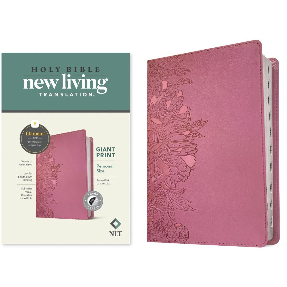 NLT Personal Size Giant Print Bible, Filament Enabled (LeatherLike, Peony Pink, Red Letter, Indexed) - Case of 16
