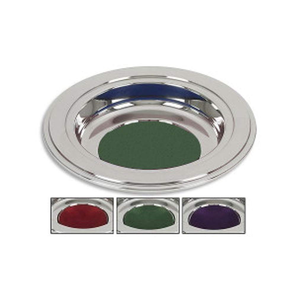 Silvertone Offering Plate - Green