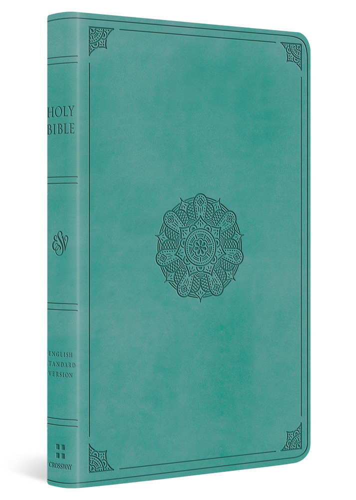 ESV Large Print Value Thinline Bible - Turquoise, Emblem Design Trutone - Case of 24