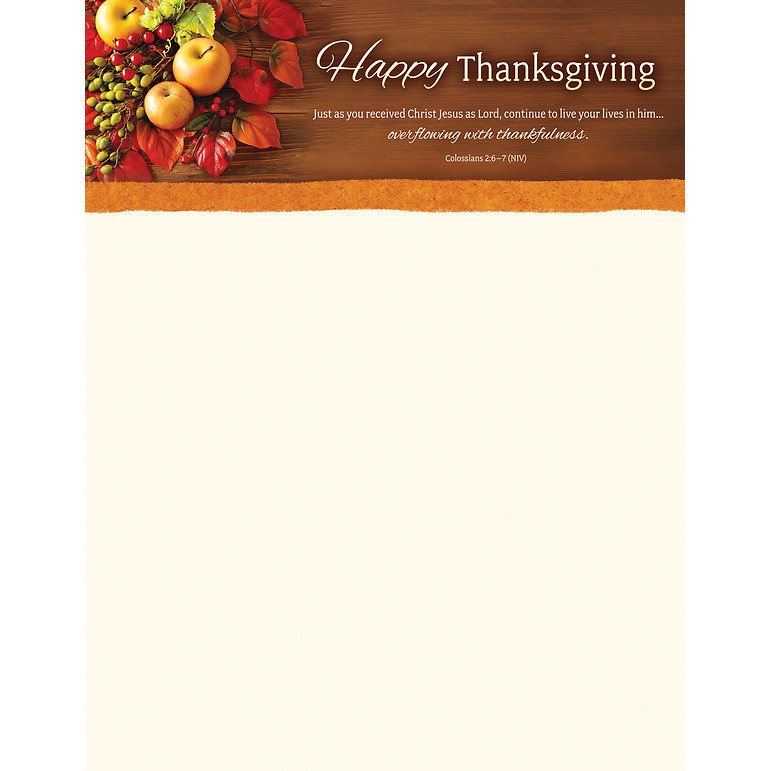 Letterhead 8.5" x 11" - Thanksgiving - Happy Thanksgiving - Col 2:6-7 NIV (Pack of 100)