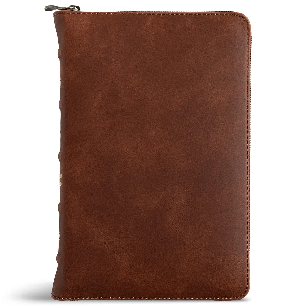 CSB Personal Size Bible, Holman Handcrafted Collection, Zipper Closure, Marbled Tan Premium Calfskin