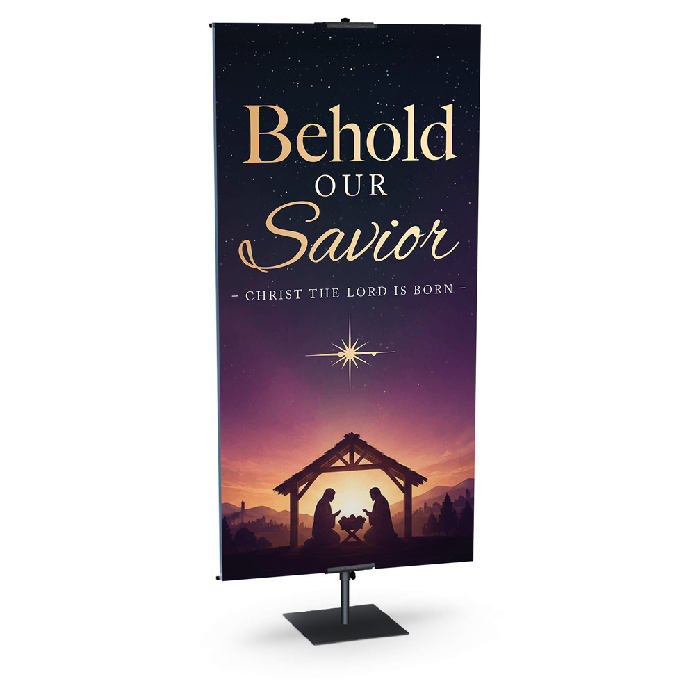 Church Banner - Behold Our Savior Purple Nativity Advent Set - Christ Is Born