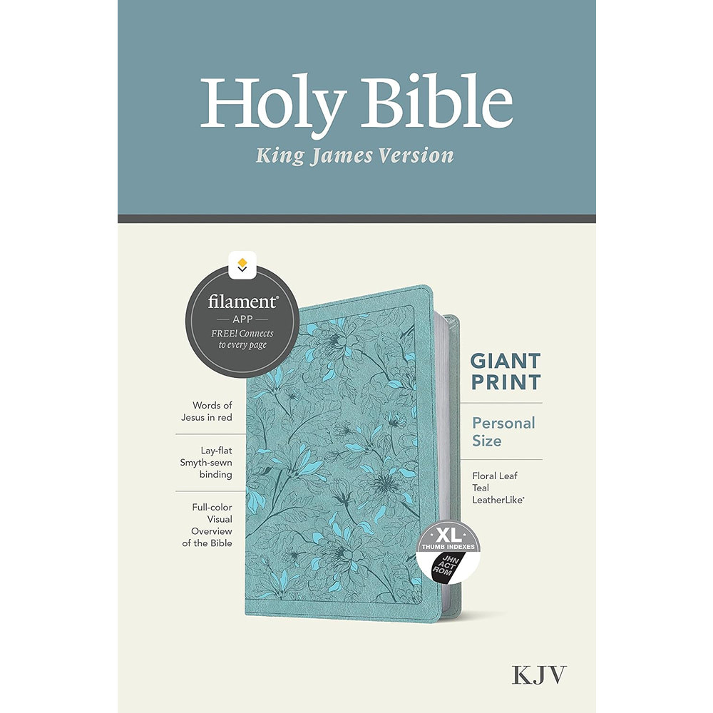 KJV Personal Size Giant Print Bible, Filament Enabled, Indexed (LeatherLike, Floral Leaf Teal, Red Letter) - Case of 16