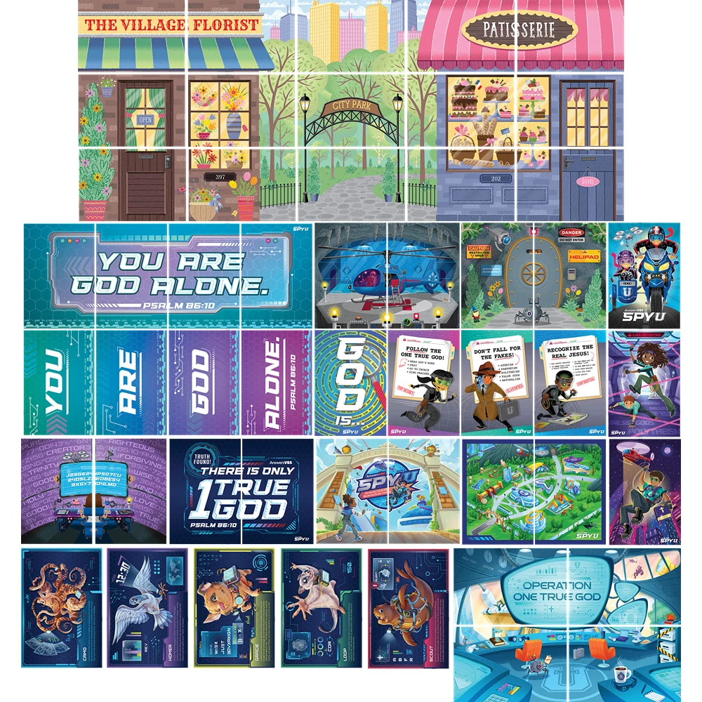 Scene Setter Pack - Emerald Crossing VBS 2026 by Answers in Genesis - Spy U VBS 2027 by Answers