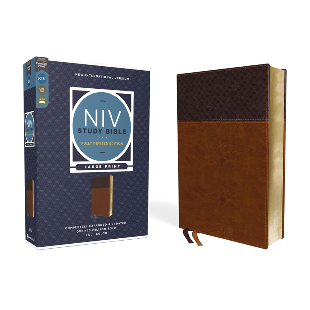 NIV Study Bible, Fully Revised Edition (Study Deeply. Believe Wholeheartedly.), Large Print, Leathersoft, Brown, Red Letter, Comfort Print - Case of 6